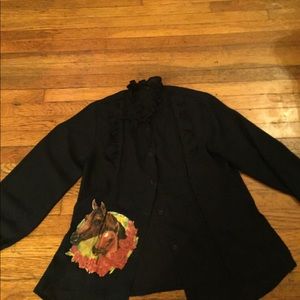 Amazing Vintage 1970’s Navy Blue Horse Blouse